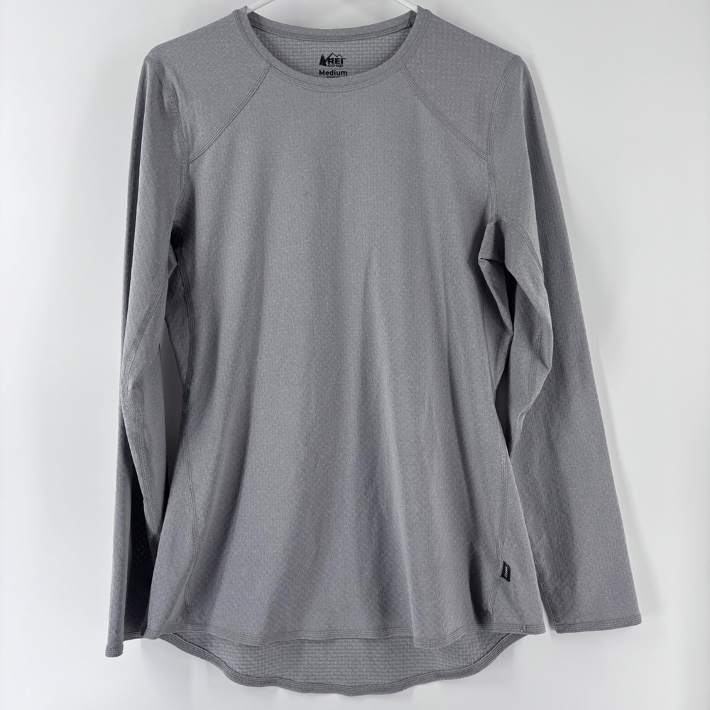 REI Co-op Long Sleeve Active Top Womens Medium Gray Grid Mesh Performance Shirt